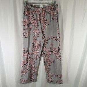 bed Head Pajama Pants Women's Small Grey Pink Floral Pull On Pockets
